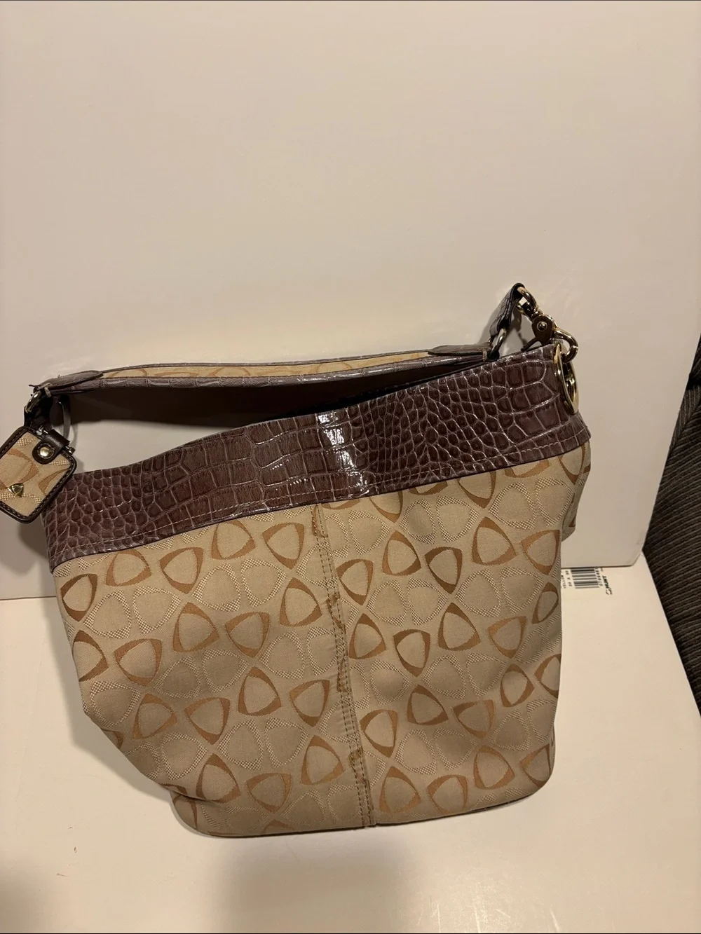 Liz Claiborne Beige and Brown Patterned Hobo Bag